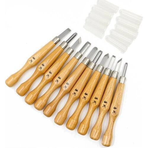 10 Pcs/set Wood Carving Tool Kit with Wooden Handle Multi-function Cutter Knife Tools for Carving Wood