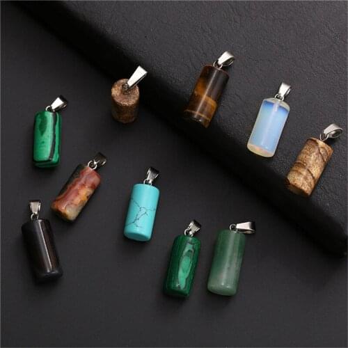 10PCS Mix Stone Charms Cylindrical Pendant Alloy Necklace Pendants Keychain Jewelry Findings Car Keychain Accessories Handmade
