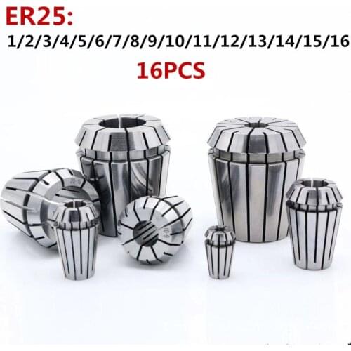 16PCS ER25 collet 1mm-16mm high precision 0.008 chuck elastic collet CNC machining center engraving machine elastic ER 25 collet