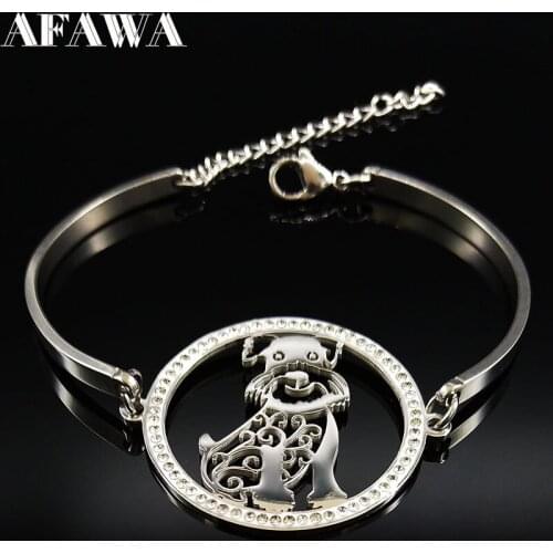 2021 Fashion Schnauzer Crystal Stainless Steel Cuff Bracelet Women Silver Color Bracelets & Bangles Jewelry bijoux femme B18330