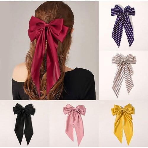 2021 New Spring Satin Girls Bow Hair Band Trendy Ribbon Hairpin Temperament Ribbon Bow Ladies Headwear Hair Accessories