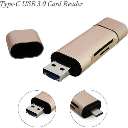 50pcs Portable Mini Design Charming 3 in 1 Card Reader USB Type C Micro USB to 2 Slot TF SD Card Reader Support Type C OTG Card