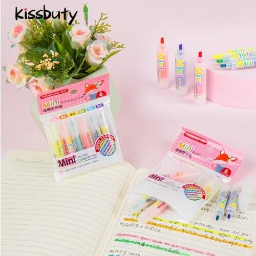 6PCS/Set Cute Mini Highlighter Pen Kawaii Marker Pens Fluorescent Color Art Markers School&Office Writing Stationery