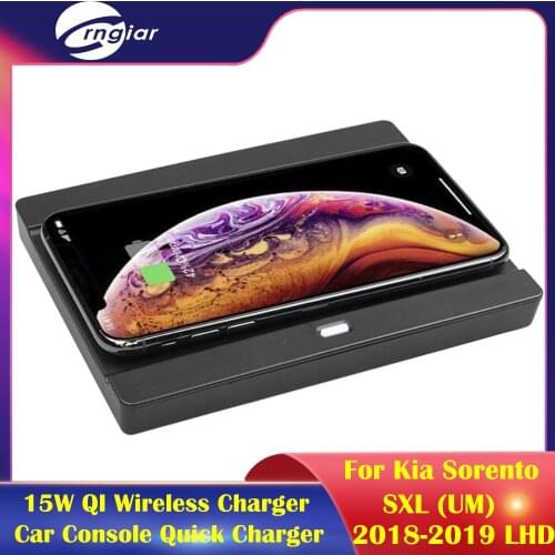 15W QI Wireless charger console quick wireless charging For for Kia Sorento SXL (UM) 2018-2019 LHD for iphone 8 XS XR XS