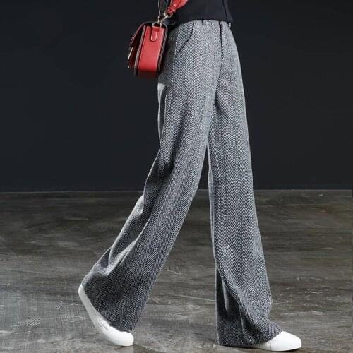 Loose Woolen Wide Leg Pants For Women Plus Size 4XL Casual High Waist baggy Trousers Autumn Office Lady Solid Pants Female