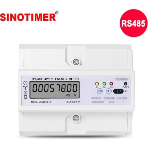 RS485 Modbus Rtu DIN Rail 3 Phase 4 Wire LCD Digital Wattmeter Electronic Power Consumption Energy Meter 5-100A 380V AC 50Hz