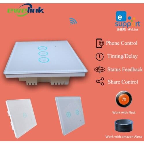 Ewelink App 1 2 3 Gang WiFi Wall Touch Switch Timer Panel 85-250V IOS Andorid Phone Remote Smart Home Automation for Alexa/Nest