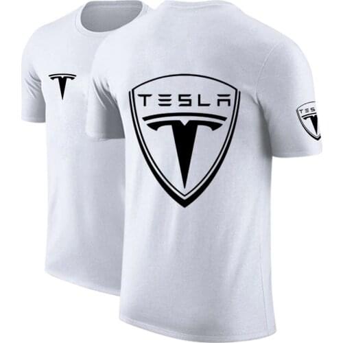 Unisex Summer Man Car Logo Customize Tshirt Tesla Tees Solid Color Short Sleeves Mens Hip Hop Fashion Print 100%Cotton Top