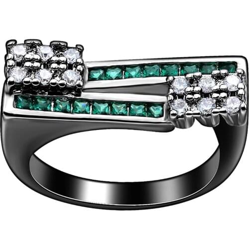 Hainon Hot Fashion Luxury Austrian Crystal Jewelry Ring New Arrival Green CZ Ring For Women Black Gold/Silver Color Rings Gifts