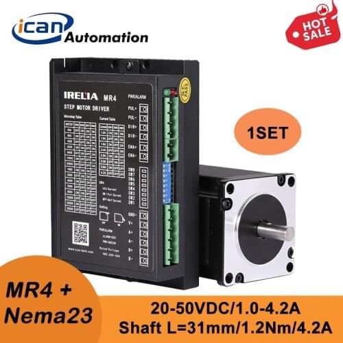 ICAN Stepper Motor Stepper Driver Nema23 1.2Nm 4.2A Shaft31mm MR4 1.0-4.2A 20-50VDC Cnc Components Kit