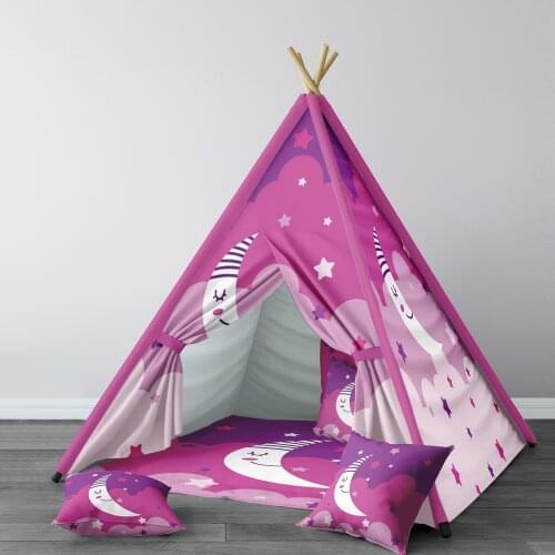 Play Tent for Kids Wigwam Portable Indoor Playground Tents Children Bedrooms Pink Stars Moon Model 191