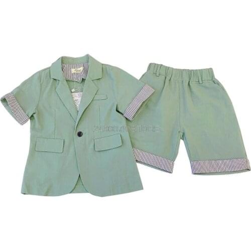 Boys Summer Clothing Set Kids Formal Blazer +Shorts Girls Wedding Birthday Dress Children Piano Prom Dance Performance Costume