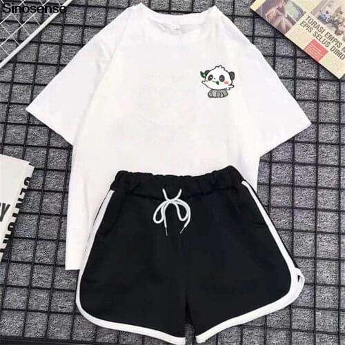 Casual Tracksuit Women Two Piece Sports Set Summer T-Shirts And Shorts Sets Panda Print Short Sleeve Top Tees Female Suits S-5XL