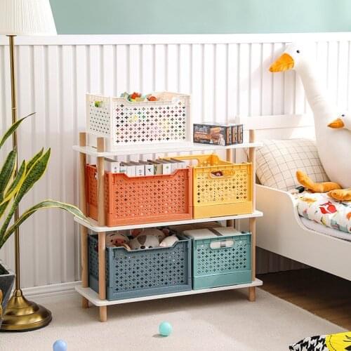 Colorful Folding Basket Plastic Storage Box Kids Clothes Toys Book Building Blocks Sorting Box Space Save