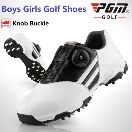 Pgm Kids Golf Shoes Junior Non Slip Waterproof Children Training Sneakers Boys Girls Knob Buckle Shoeslace Soft Sports Shoes