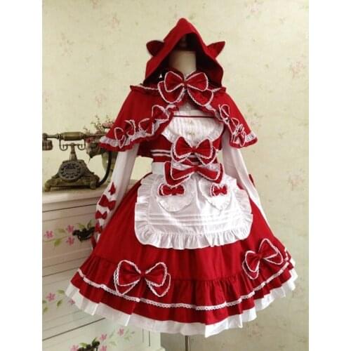 LLT007) Little red riding hood cape maid Lolita dress bud silk condole belt dress restoring ancient ways