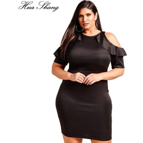 Fashion Elegant Ruffles Off Shouder Dress Women Summer O Neck Short Sleeve Casual Dress Black Slim Bodycon Dress Plus Size Robe