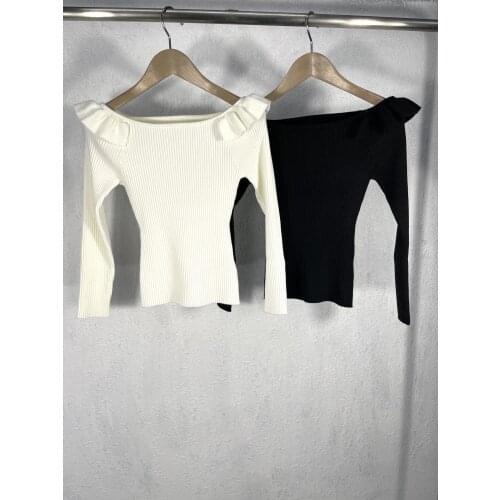 Fashion 2021 new women suit one-word knit all-match base coat + high waist skirt 2-piece set 0324