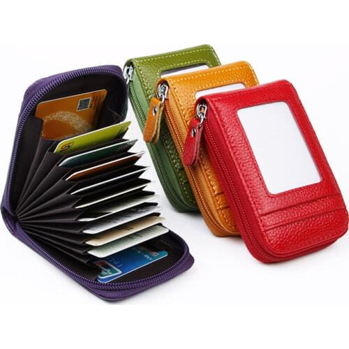 2021 New Vintage Genuine Leather Mens Wallet Credit Card Holder RFID Blocking Zipper Money Pouch Card Protect Case Pocket Purse