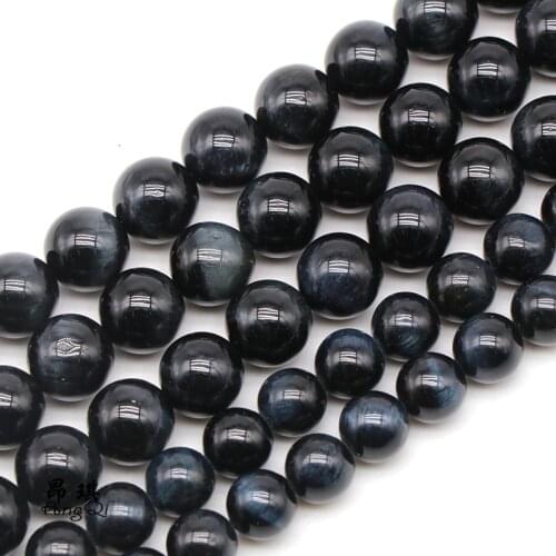 Natural Stone Dark Blue Tiger Eye Agates Round Loose Beads For jewelry making 15" Strand Charms Bracelet 4 6 8 10 12MM Pick Size