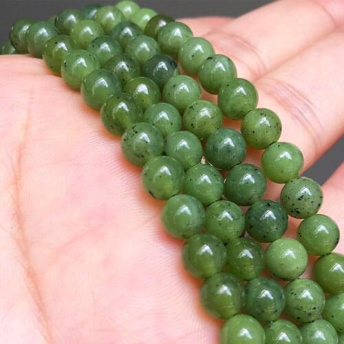 Natural Stone Green Canada Jades Beads Round Loose Spacer Beads For Jewelry Making Beads Diy Bracelets 6 8 10 12mm 7.5"/Strand