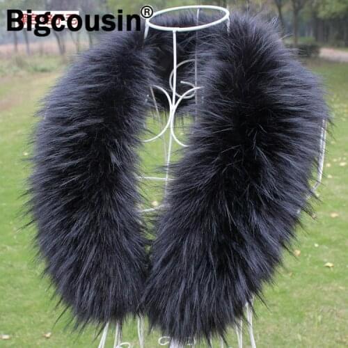 2021 Winter New Fur Collar For Women Multicolors Jacket Hood Furry Faux Raccoon Fur Decor Male Children 50cm 75cm 90cm Fur Scarf