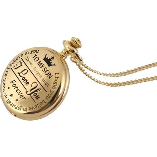 New large pocket watch Roman yellow gold lettering TO MY SON