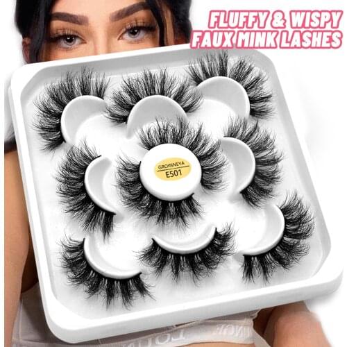 GROINNEYA 5 Pairs Faux Eyelashes Mink False Eyelashes Fluffy Lashes Dramatic Volume Lashes Eyelashs Wholesale for Makeup