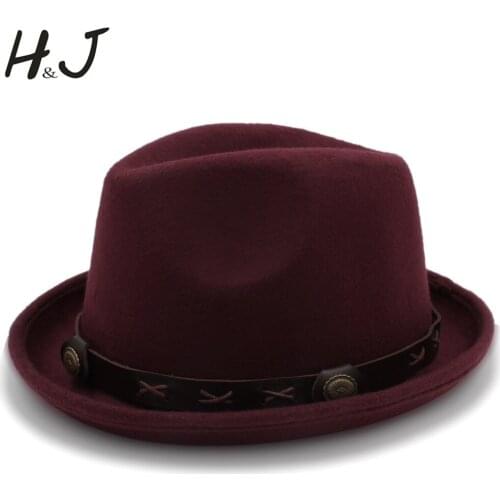 British Wool Jazz Cap Hat for Women Vintage Autuman Winter Ladies Fedora Hats with Metal Belt Female Wide Brim Hats
