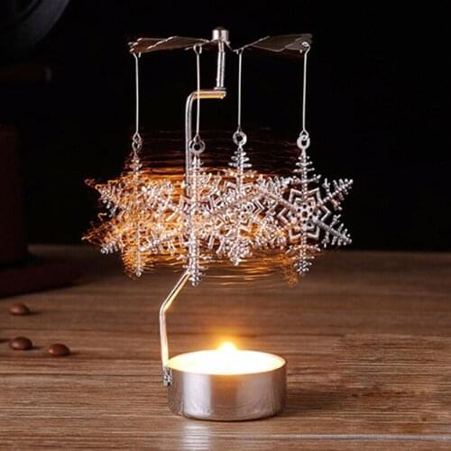 Snowflake Angel Rotating Candle Holders Tea Light Xmas Candlestick Romantic Wedding Decorative Aromatic Candles Candlelight