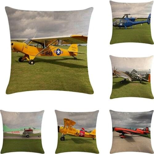Hand Painted Vintage Aircraft Cushion Cover 45*45 Square Pillow Case Linen Pillows Cases Sofa Car Home Decor Pillowcase ZY359