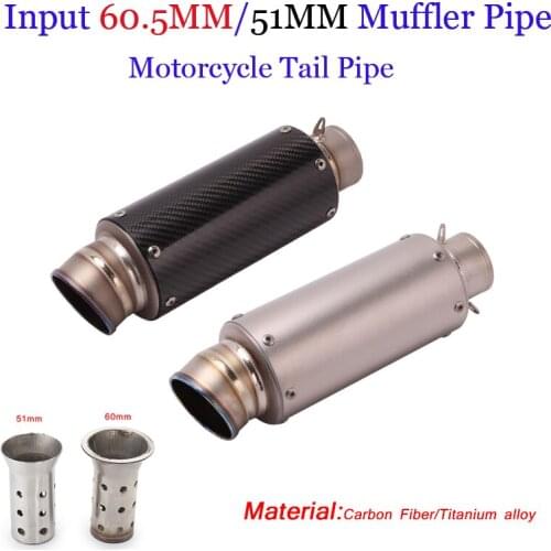 51mm 60.5mm Exhaust Vent Pipe DB Killer Titanium Alloy Carbon fiber Refit Motorcycle 285mm Length Tail Baffler Pipe System