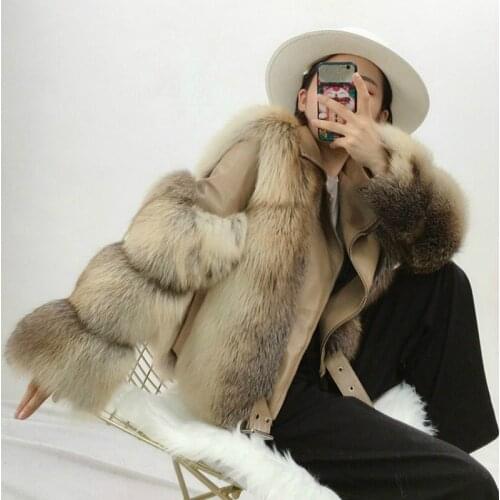 OFTBUY 2021 Autumn Winter Jacket Women New Real Fur Coat Motorcycle Natural Fox Fur Coat Genuine Sheep Skin Leather Outerwear