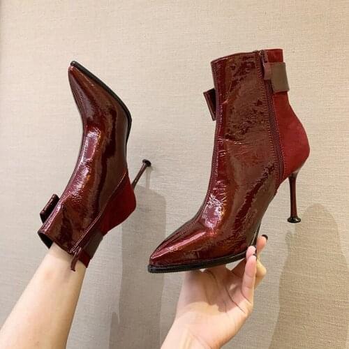 Trending Women 2020 Pointed Toe Zippers Ankle Boots Pencil High Heels Chelsea Boots Brown Leather Short Boots Drag Queen Shoes