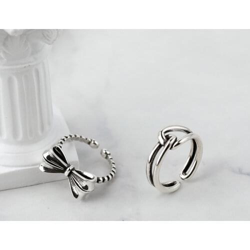 925 Sterling Silver Bowknot Thai Silver Rings for Women Geometric Knot Adjustable Rings Jewelry New