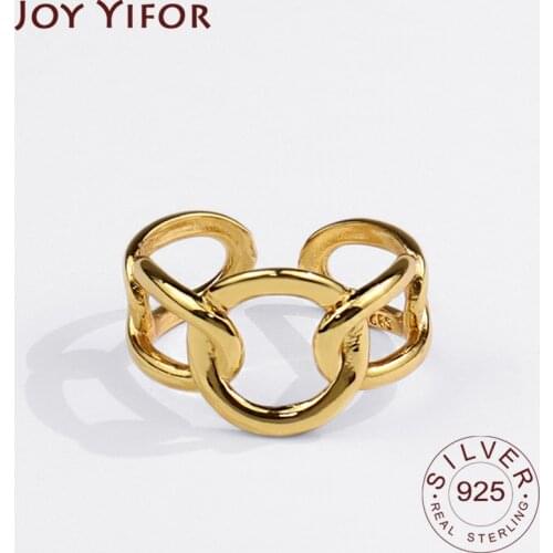 925 Sterling Silver Rings for Women Hollowout Gold Color Vintage Wedding Trendy Jewelry Large Adjustable Antique Rings Anillos