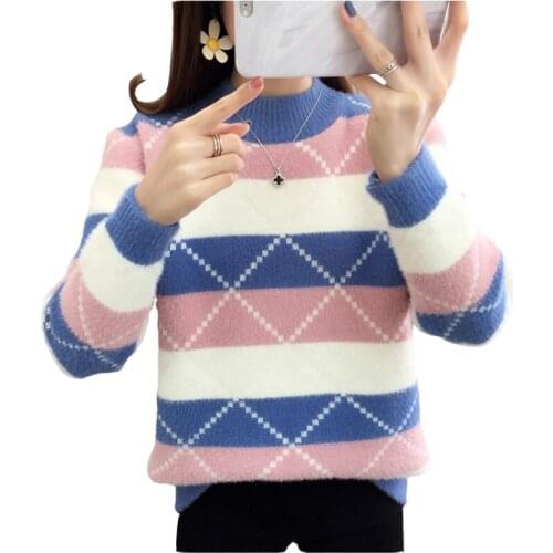 Imitation Mink Velvet Half Turtleneck Sweater Female Autumn Winter NEW Pullover Sweater Womens Tops Loose Thick Bottoming Shirt