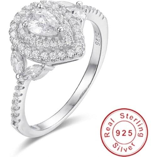 Hot Sale Real 925 Sterling Silver Wedding Rings Finger Luxury Drop-cut SONA diamond Ring For Women Engagement Jewelry Anel gift