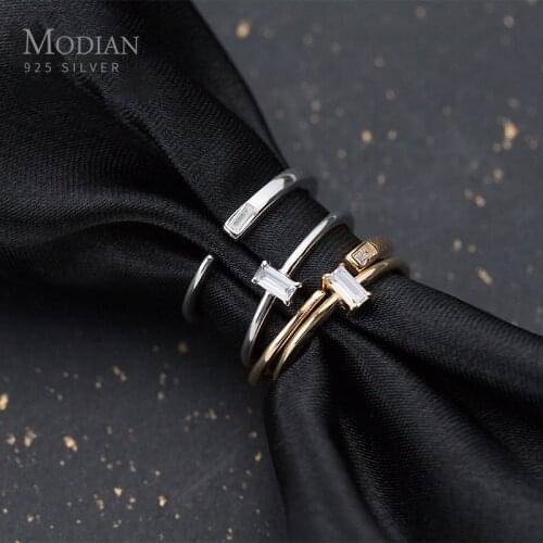 Modian Fashion 2 Different Style Sterling Silver 925 Shiny Zircon Ring for Women Gift Stackable Slim Ring Fine Jewelry 2020 New