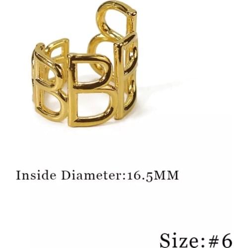 Wide Special Name Adjustable Letter B Ring Hip Hop Style New Design Gold Color Open Exaggerated Ring Women Jewelry Party