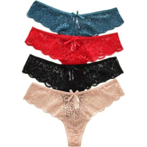 3pcs Thin Sexy Lace Thong Womens Underwear Erotic Transparent Hollow Out Panties String Hot Temptation Seamless Briefs