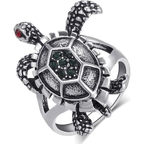 Antique Silver Plated Alloy Tortoise Shape with Crystal Finger Ring Charm Animal Jewelry