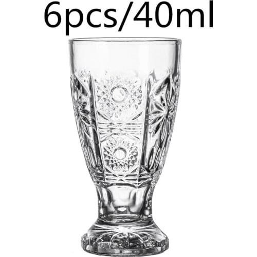 6Pcs Creative Engraved Shot Glasses Lead-free Wine Glass Mini Glass Cups For Liqueur Tequila Home Bar Party Drinkware 40ml Gifts