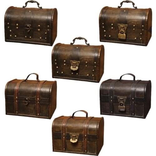 N7MF Wooden Pirate Jewelry Storage Box Vintage Treasure Chest for Wooden Organizer