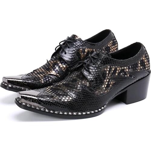 Designer High Heels Mens Dress Shoes Genuine Leather Studded Iron Pointed Toe Wedding Shoes For Men With Free Shipping Sapatos