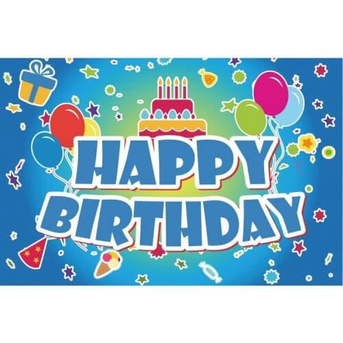 Happy Birthday Backdrop Cake with Gifts Blue Photography Background Celebration Photo Booth Studio Decor