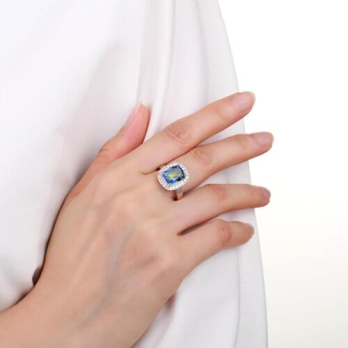 GEMS BALLET Natural Mystic Quartz Gemstone Rings For Women 925 Sterling Silver Cocktail Ring Cushion Cut Fine Jewelry 2021 New