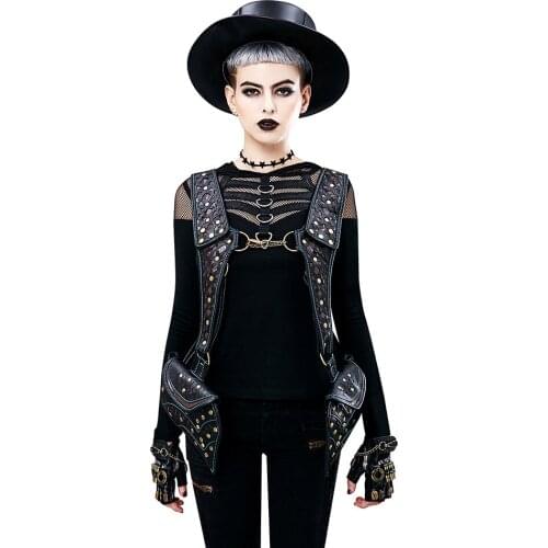 Hot Sale Steampunk PU Female Bag Shoulder Bag Female Vest Bag Male Rock Style Bag