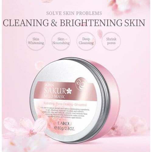 LAIKOU 80g Sakura Mud Mask Deep Cleansing Moisturizing Whitening Remove Blackhead Pores Oil Control Facial Mask Face Care TSLM2