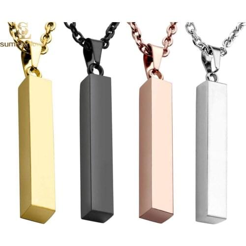Hot Sale Long Blank Bar Necklaces Stainless Steel Black Gold Color Engraving Pendant Chokers Necklace for Men Women DIY Jewelry
